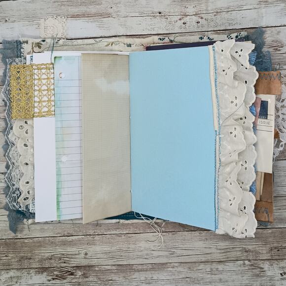 Turquoise Embellished Junk Journal: Flowers, Birds, Butterflies (Seize the Day) - Picture 8 of 16